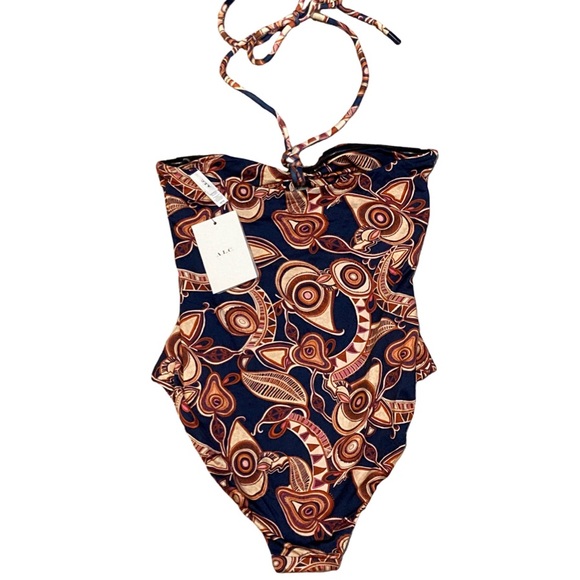 NWT A.L.C. Navy Multi Print Anita Cut-Out One Piece - Sz M - Picture 4 of 5